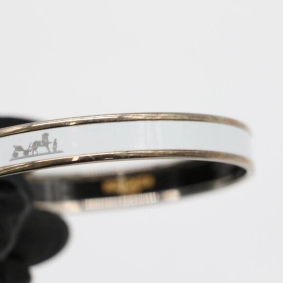 Hermes Emaille PM Bangle White Silver Trim Bracelet 9" Wrist - Picture 4 of 10
